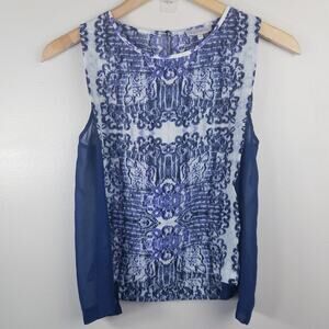 1. State Womens Blue Sheer Sleeveless Print Top Size XS
